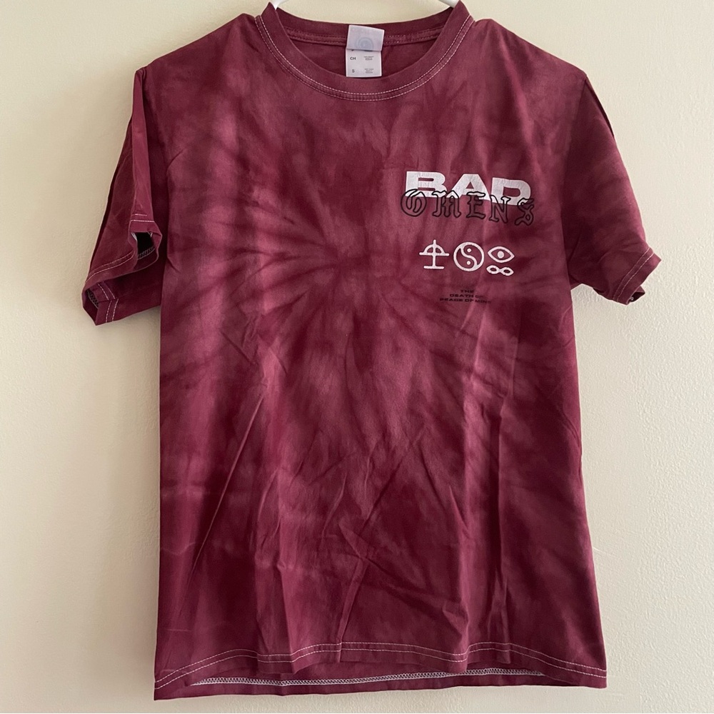 Bad Omens Official Tour Merch, Tie Dye Burgundy Style, Unisex Size S